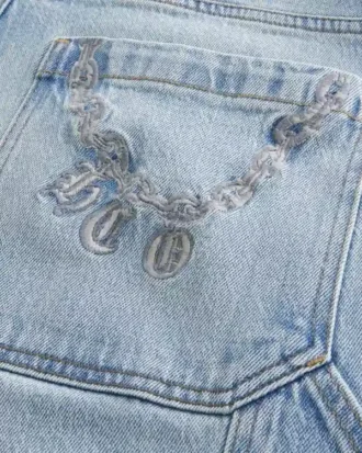 Lysvaskede broderede baglommer Skater Baggy Painter Jeans