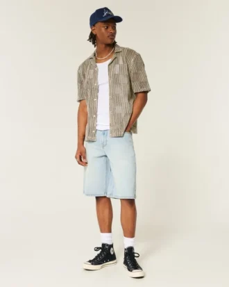 Lysvaskede Dice Graphic Super Baggy Denim Shorts