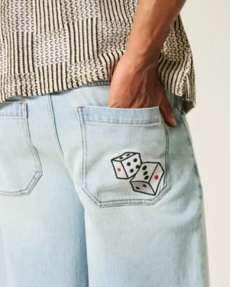 Lysvaskede Dice Graphic Super Baggy Denim Shorts