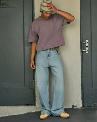 Lysvasket astronaut-grafik Superbaggy jeans