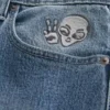 Medium Wash Alien Graphic Baggy Jeans Medium Wash Alien Graphic Baggy Jeans