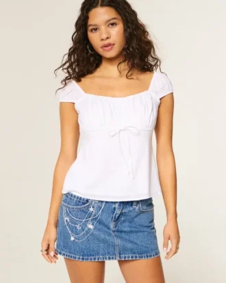 Medium Wash broderet denim miniskort
