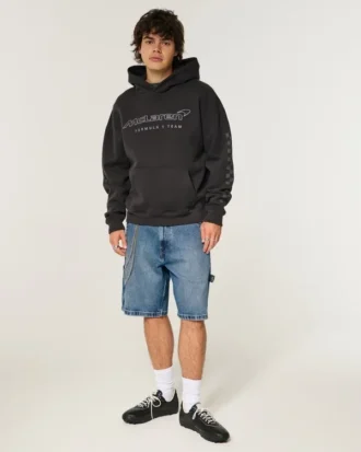 Mediumvaskede, baggy denim-malershorts