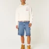 Mediumvaskede, løse malershorts i denim Mediumvaskede, løse malershorts i denim