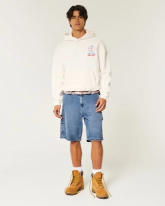 Mediumvaskede, løse malershorts i denim