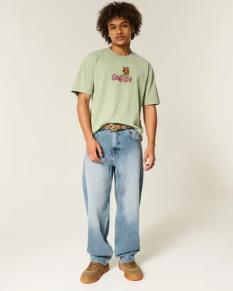 Mediumvaskede skaterbaggyjeans