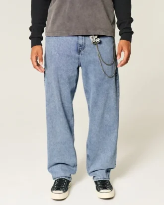 Mediumvaskede skaterbaggyjeans