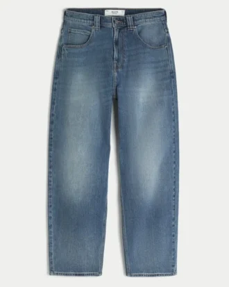 Mediumvasket broderet hajgrafik skaterbaggy jeans