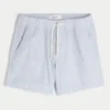 Midt-lår-linnedblandede seersucker-shorts Midt-lår-linnedblandede seersucker-shorts