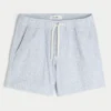 Midt-lår-linnedblandede seersucker-shorts Midt-lår-linnedblandede seersucker-shorts