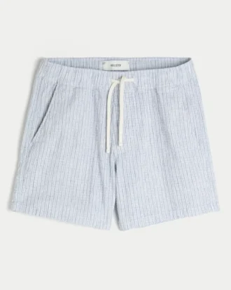 Midt-lår-linnedblandede seersucker-shorts