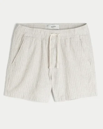 Midt-lår-linnedblandede seersucker-shorts