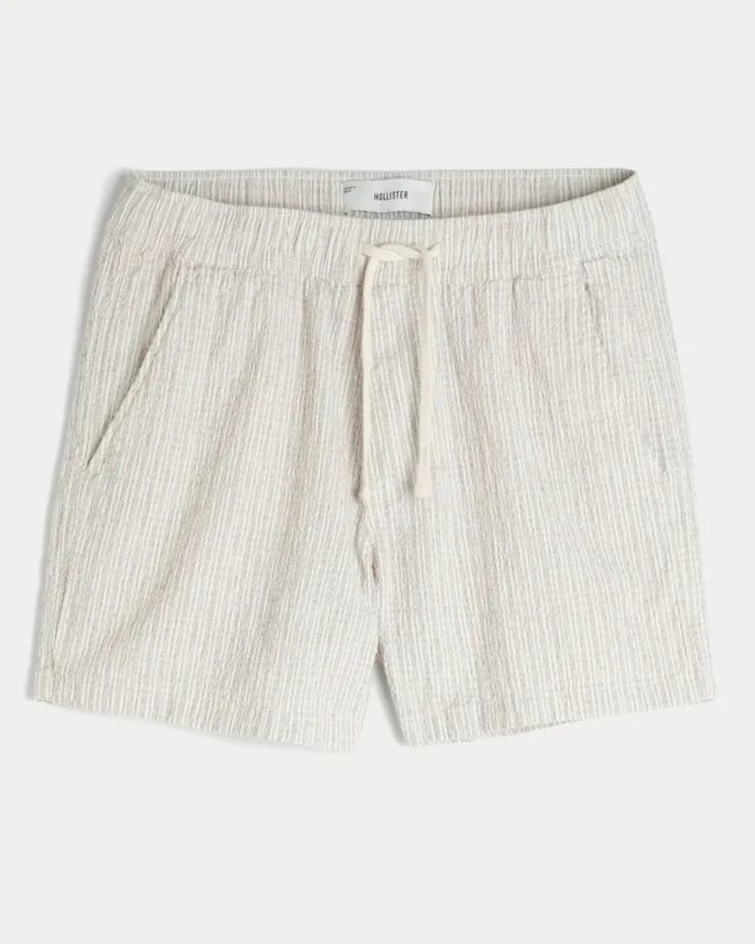 Midt-lår-linnedblandede seersucker-shorts Midt-lår-linnedblandede seersucker-shorts