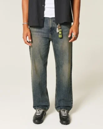 Mørkvaskede baggy jeans