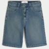 Mørkvaskede superbaggy denimshorts under knæet Mørkvaskede superbaggy denimshorts under knæet