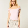 Off-shoulder top med bindebånd Off-shoulder top med bindebånd