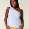 One-shoulder top i linneblanding