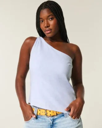 One-shoulder top i linneblanding