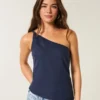 One-shoulder top i linneblanding