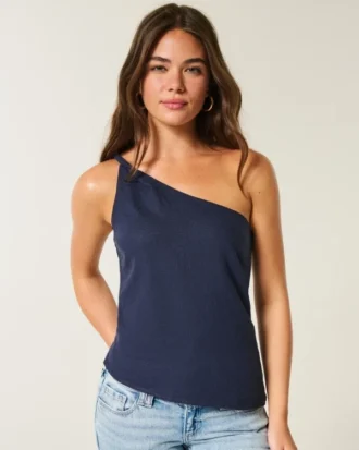 One-shoulder top i linneblanding