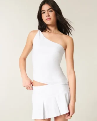 One-shoulder top i linneblanding