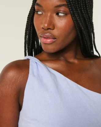 One-shoulder top i linneblanding