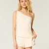 One-shoulder top i linneblanding