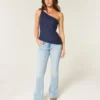 One-shoulder top i linneblanding
