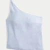 One-shoulder top i linneblanding