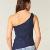 One-shoulder top i linneblanding