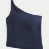 One-shoulder top i linneblanding