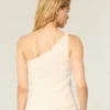 One-shoulder top i linneblanding
