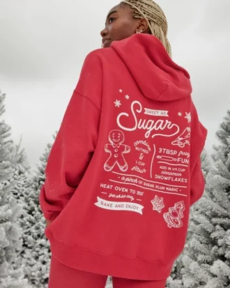 Oversized hættetrøje med glitterprint og sukkergrafik