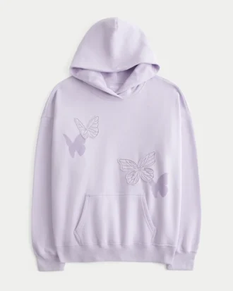 Oversized hættetrøje med sommerfuglemotiv