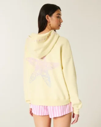 Oversized hættetrøje med stjernefisk-print og lynlås