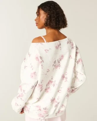 Oversized sweatshirt med blomsterbåndsmønster og bare skuldre Oversized sweatshirt med blomsterbåndsmønster og bare skuldre
