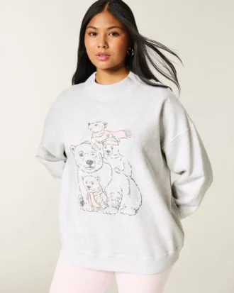 Oversized sweatshirt med høj hals og bjørnegrafik Oversized sweatshirt med høj hals og bjørnegrafik