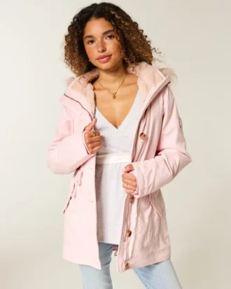 Parka med imiteret pelsfor