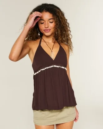 Pyntet V-hals halterneck-top Pyntet V-hals halterneck-top
