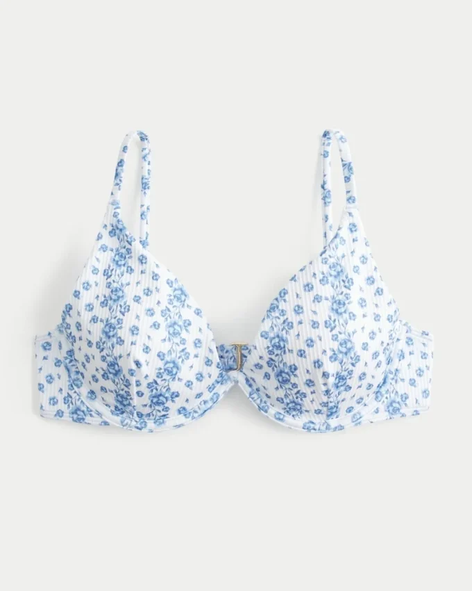 Ribbet bikini-top med bøjle og dyb udskæring Ribbet bikini-top med bøjle og dyb udskæring