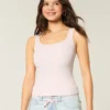 Ribbet sømløs tank top med firkantet halsudskæring Ribbet sømløs tank top med firkantet halsudskæring