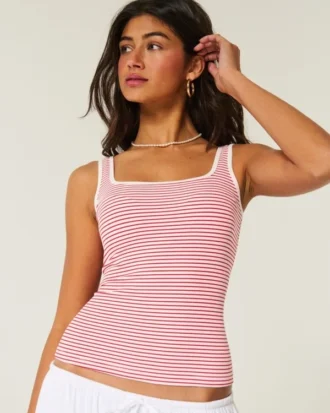 Ribbet sømløs tank top med firkantet halsudskæring