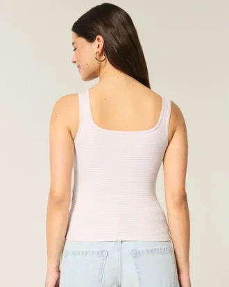 Ribbet sømløs tank top med firkantet halsudskæring