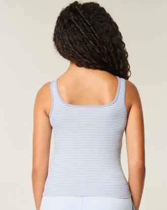 Ribbet sømløs tank top med firkantet halsudskæring