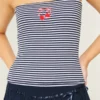 Ribbet stropløs broderet kirsebærfarvet tube-top Ribbet stropløs broderet kirsebærfarvet tube-top