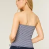 Ribbet stropløs broderet kirsebærfarvet tube-top Ribbet stropløs broderet kirsebærfarvet tube-top