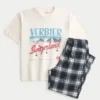 Schweizisk grafisk T-shirt og flannel pyjamasbukser
