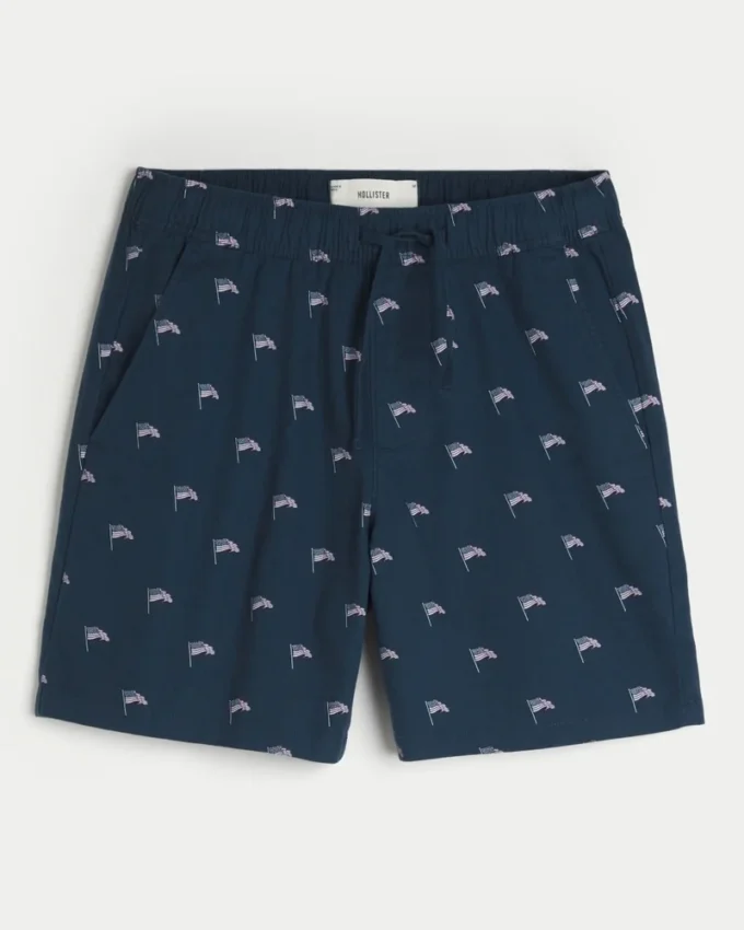 Shorts i linneblanding med mønster, der går til over knæet Shorts i linneblanding med mønster, der går til over knæet