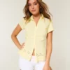Stretch poplin broderet kortærmet skjorte Stretch poplin broderet kortærmet skjorte