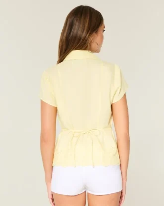 Stretch poplin broderet kortærmet skjorte